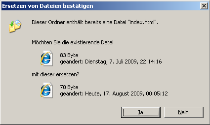 Windows XP Explorer berschreibendialog